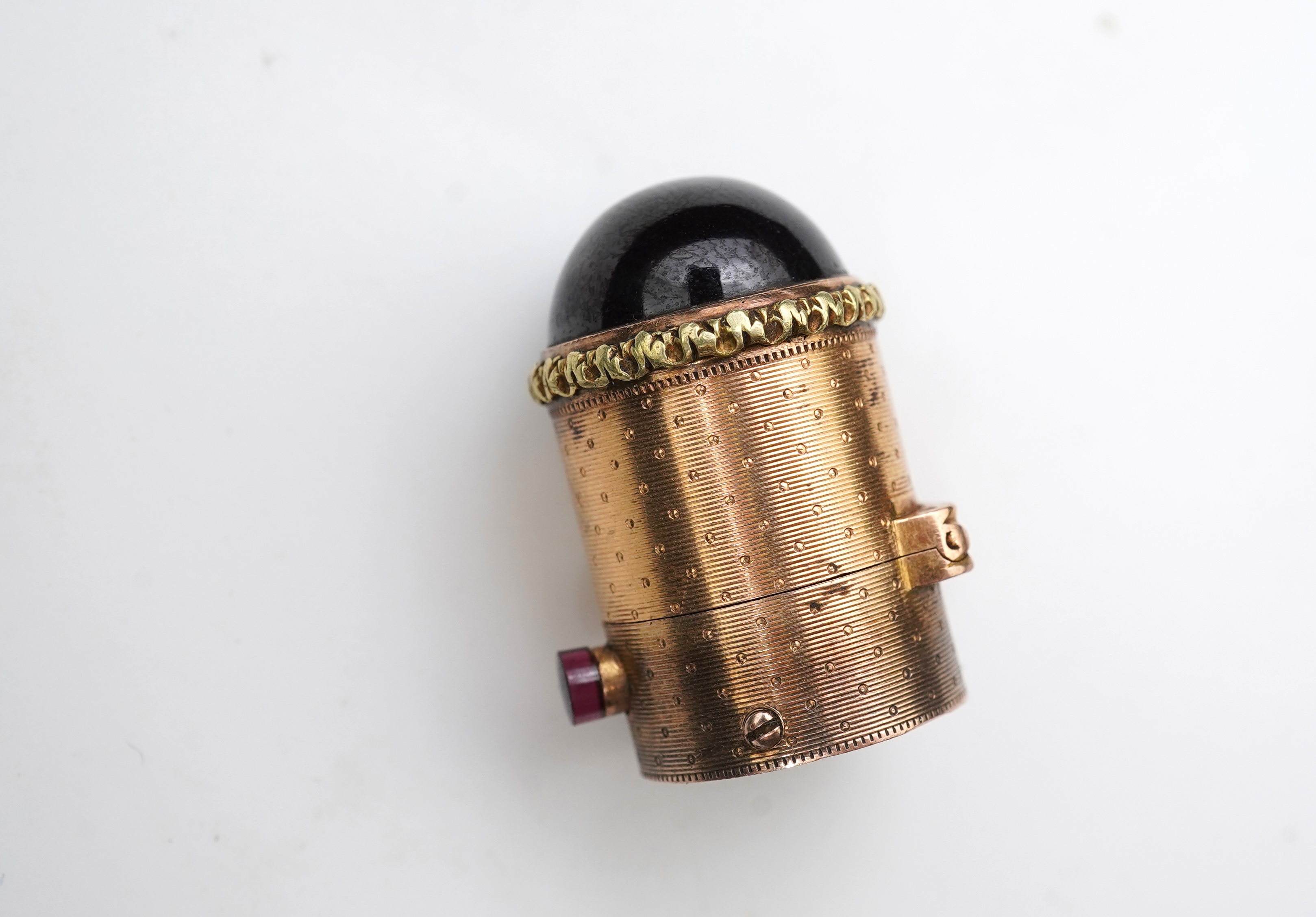 A miniature cased carriage timepiece, with key, 8.5cm high